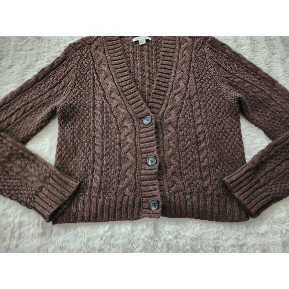 Y2K American Eagle Women's XS Brown V-Neck‎ Cable-Knit Button Front Cardigan - Picture 6 of 7